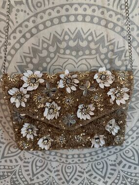 Embellished Gold Floral Evening Clutch